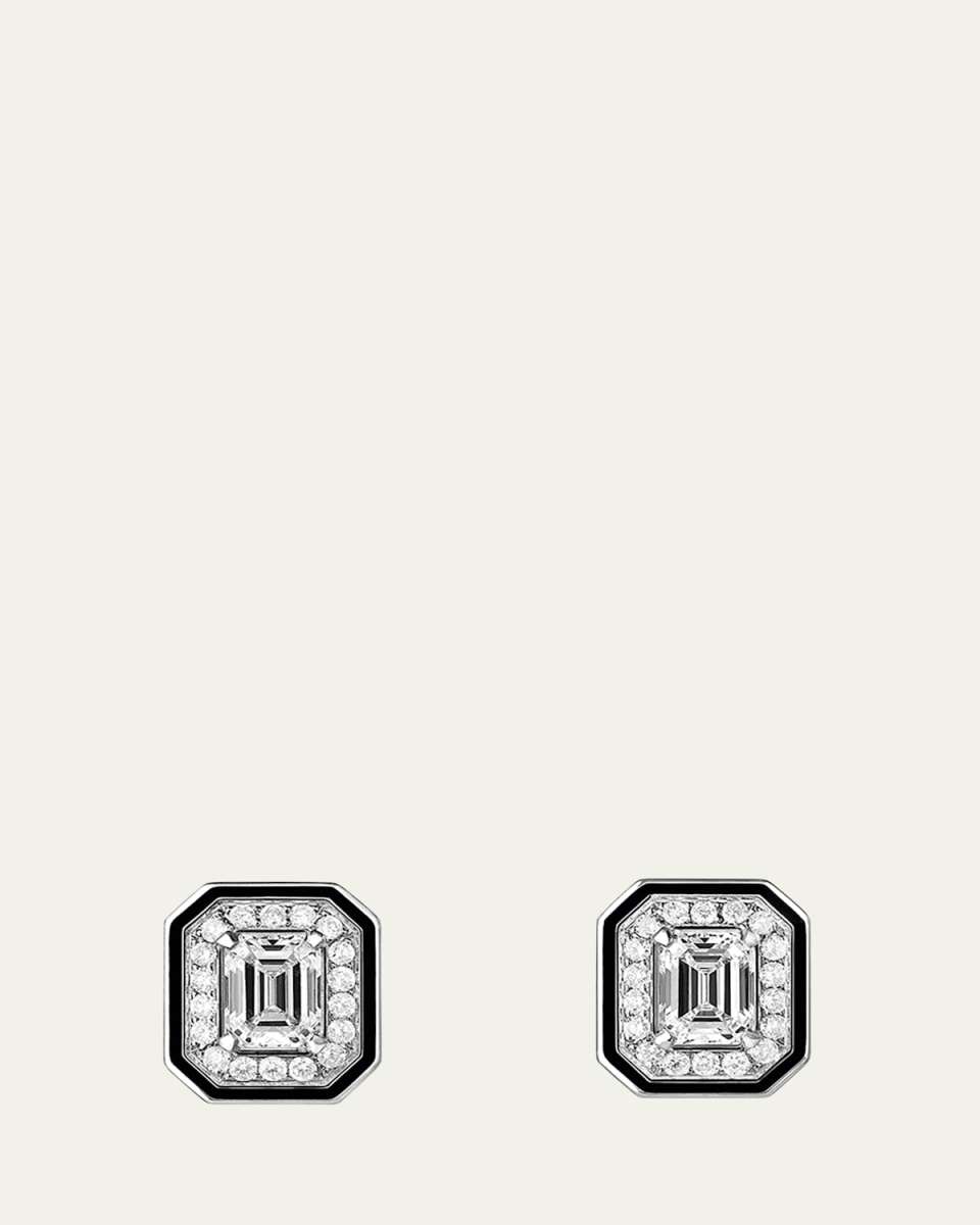 Vendome Lisere Stud Earrings with Black Lacquer and Diamonds